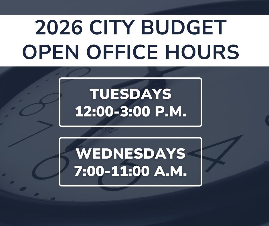 image of clock with text overlay reading open office hours, tuesdays 12-3 pm, wednesdays 7-11 am