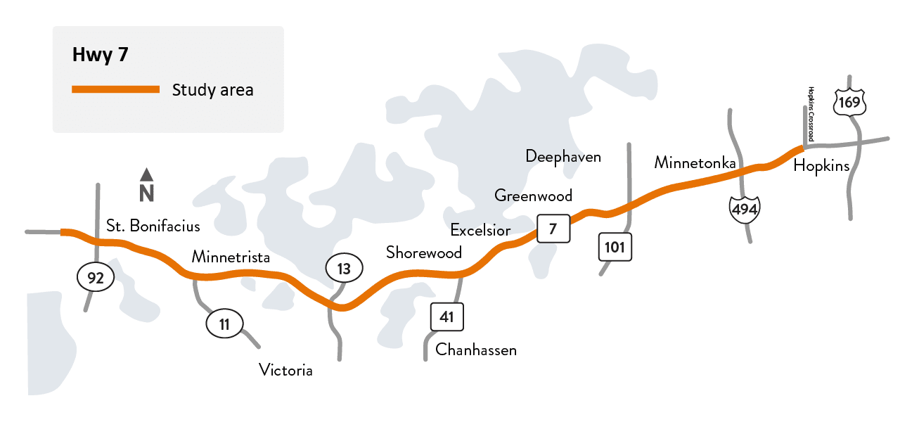 map of highway 7 between hopkins and saint bonifacius